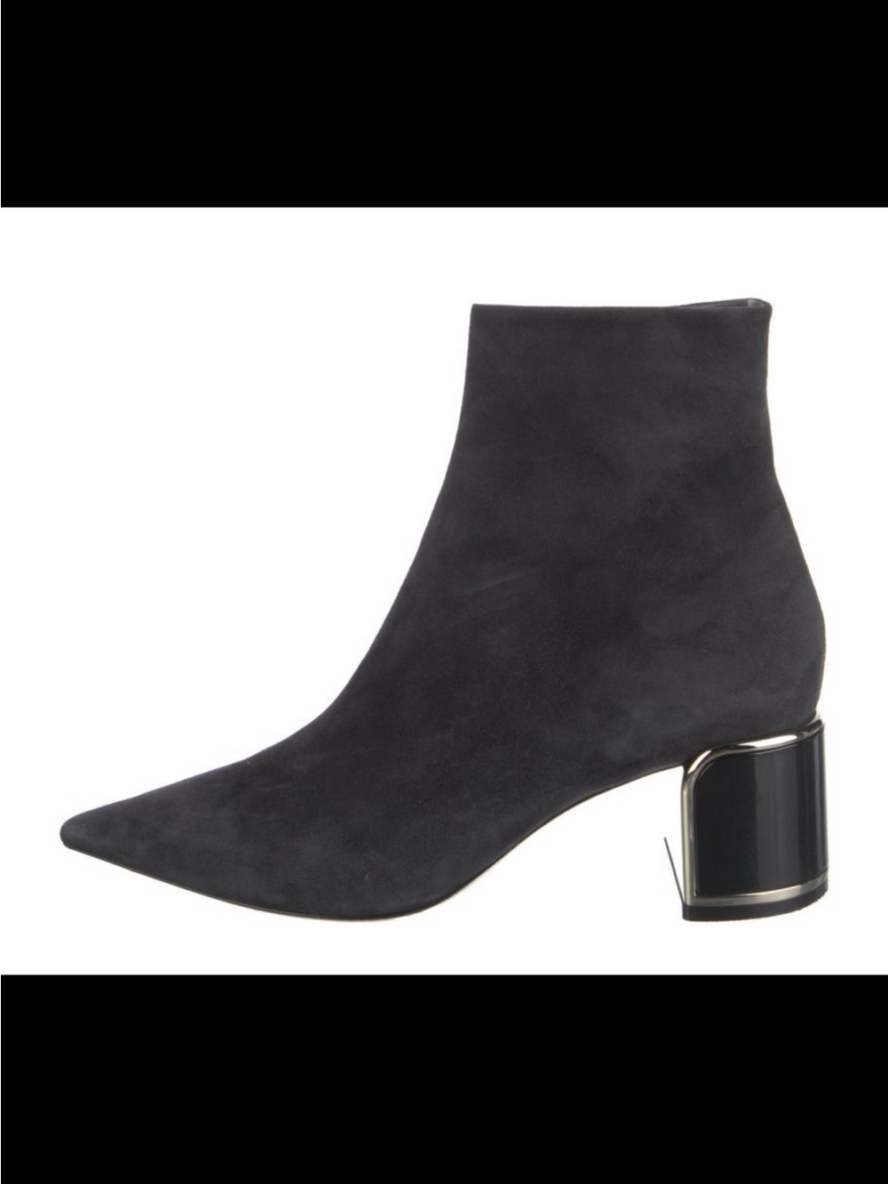 Giorgio Armani Black Suede Pointed Toe Ankle Boots Metallic Block Heel 39.5